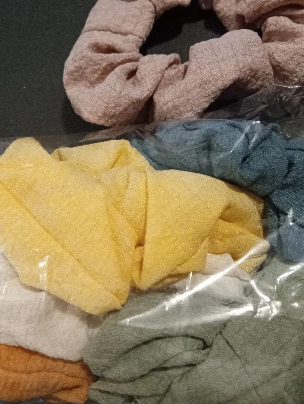 3 Plush Hand Crocheted and 7 Fabric Scrunchies